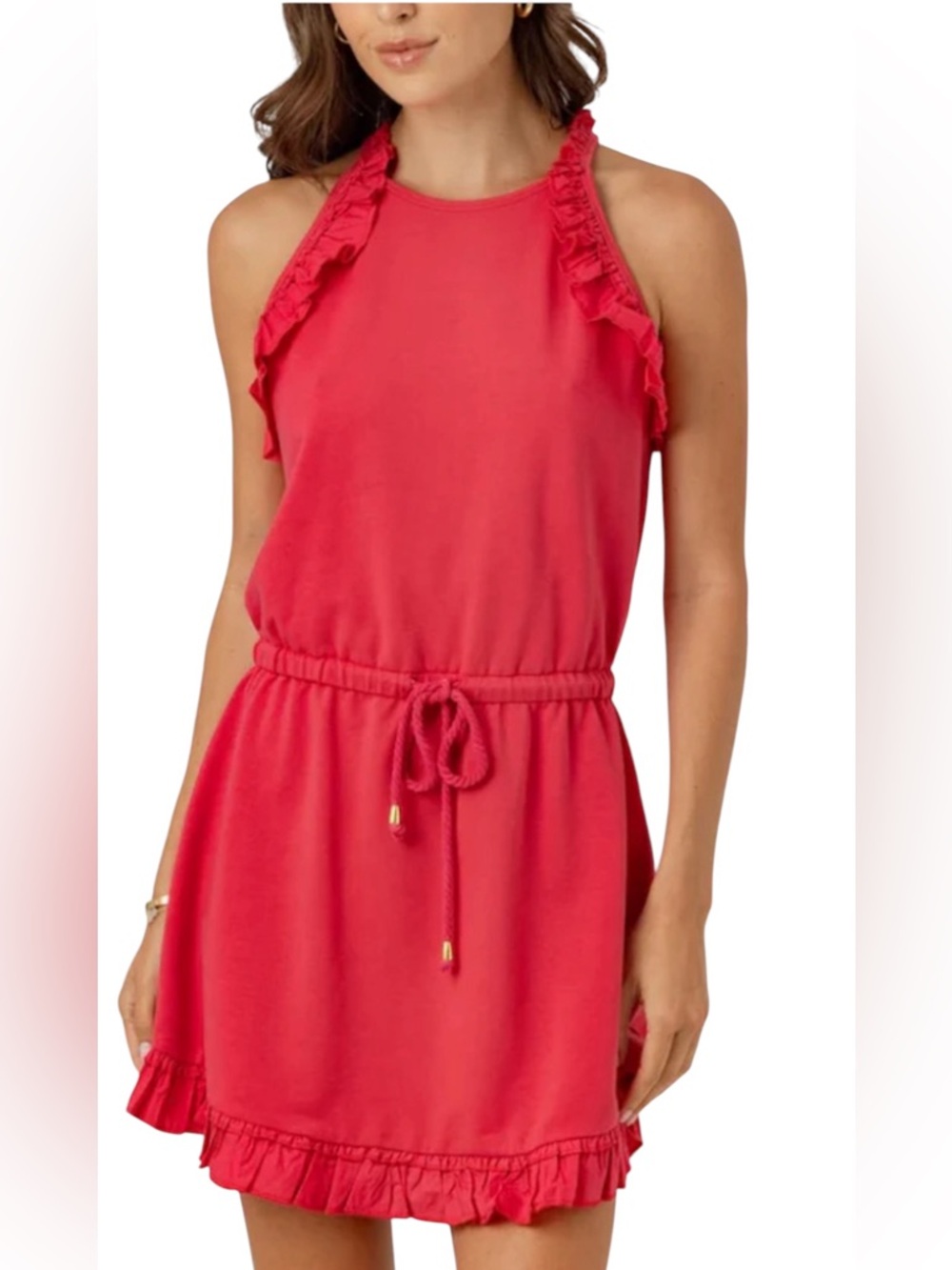 Sundays by wearesundays Anthropologie Mirabelle ruffle sleeveless mini dress red